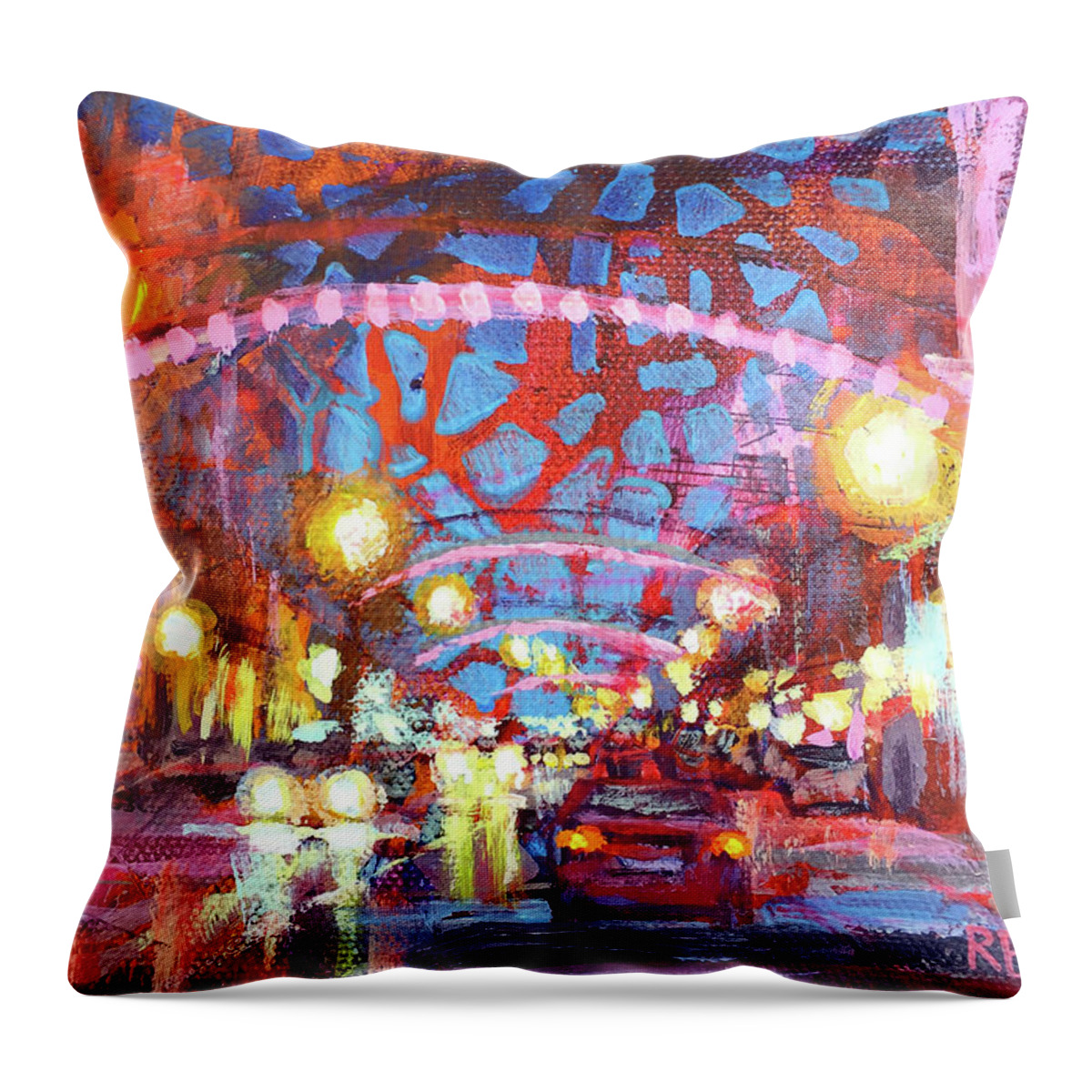Festive Throw Pillow featuring the painting Colorful Short North by Robie Benve