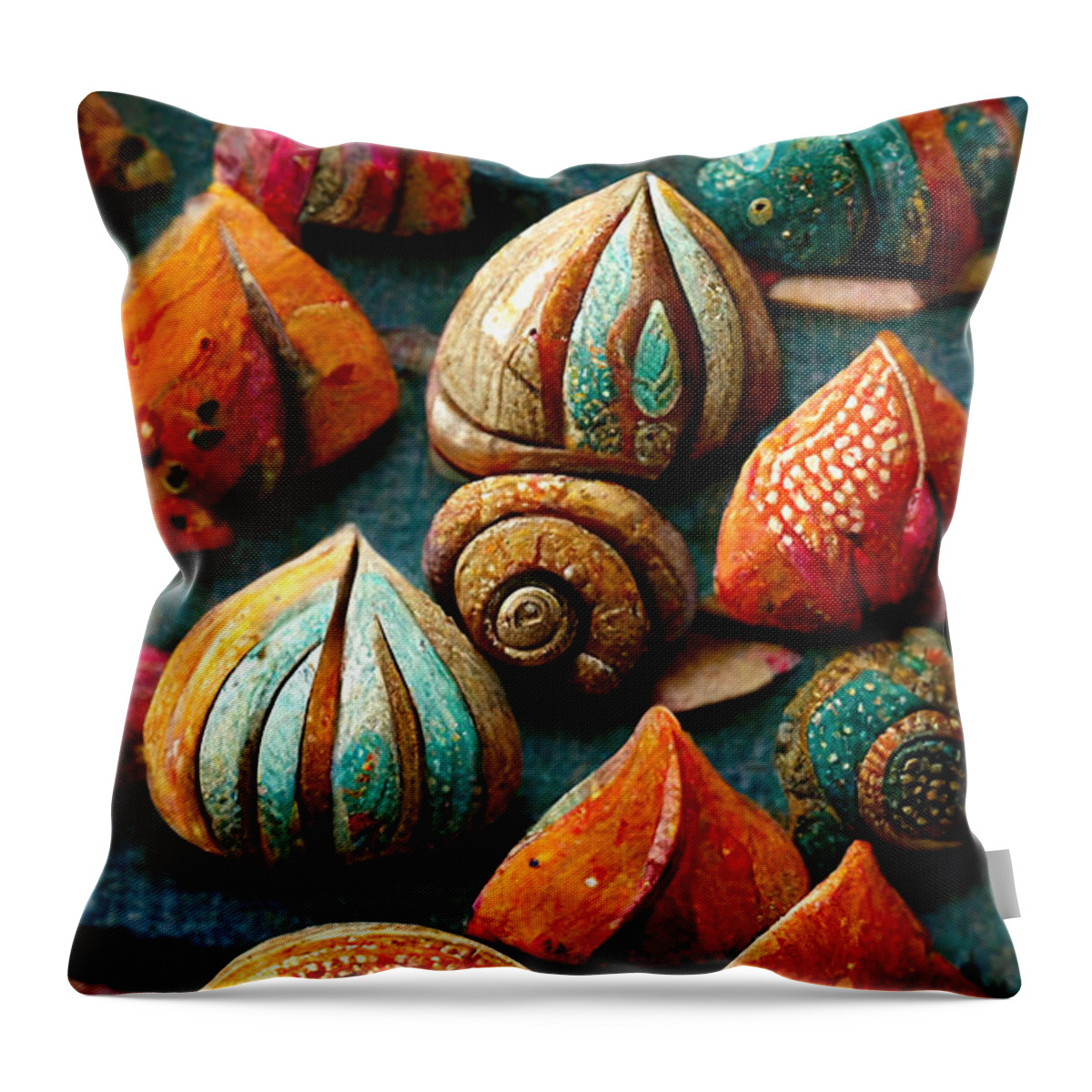 Snail House Throw Pillow featuring the digital art Colorful snail shells by Sabantha