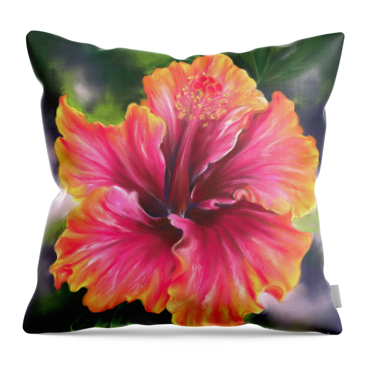 Botanical Throw Pillow featuring the painting Colorful Tropical Hibiscus Flower by MM Anderson