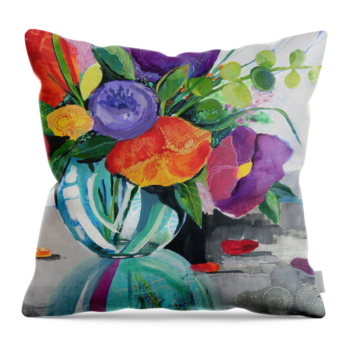  Throw Pillow featuring the mixed media Colorful Vessel by Julie Tibus