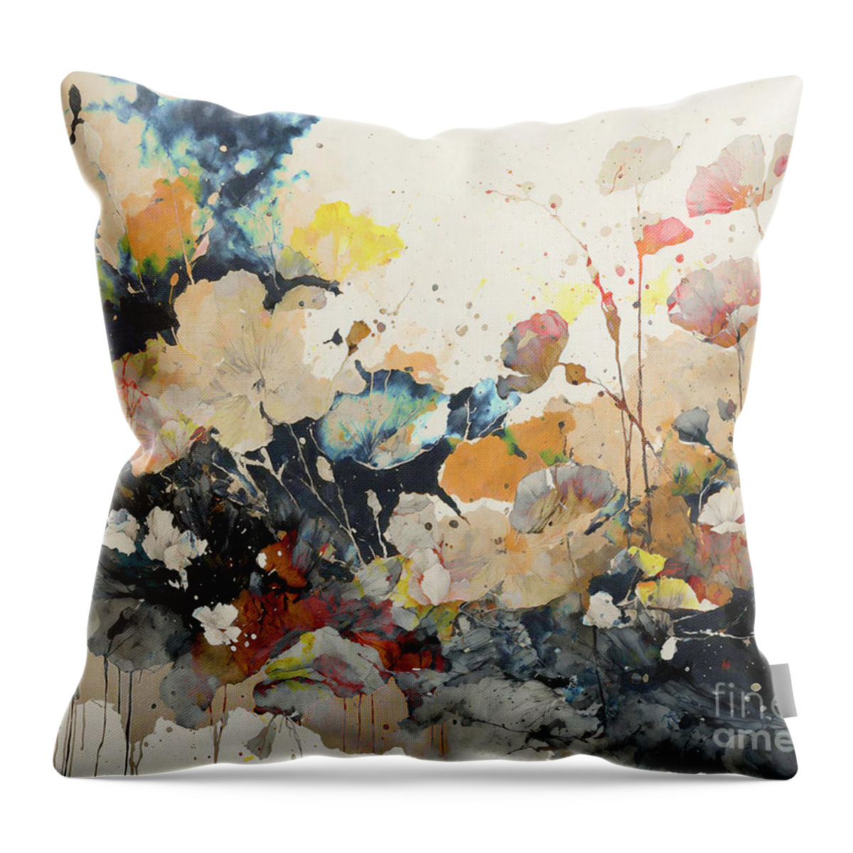 Muted Colors Throw Pillow featuring the digital art Colorful Watercolor Flowes by Deb Nakano