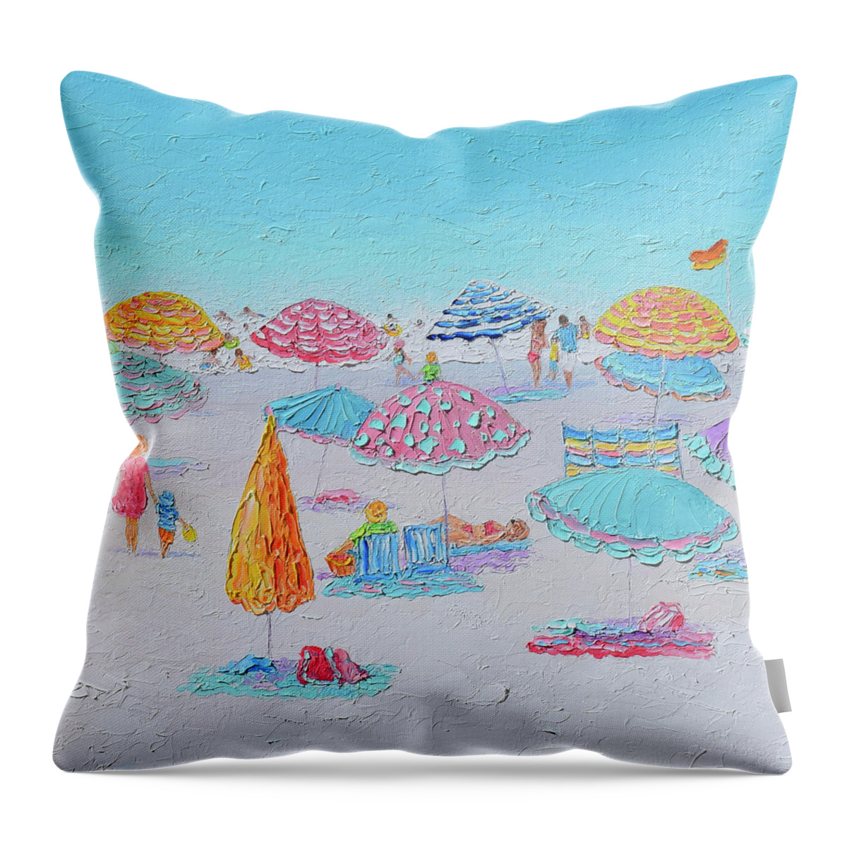 Beach Throw Pillow featuring the painting Colors of a summer day - beach scene by Jan Matson