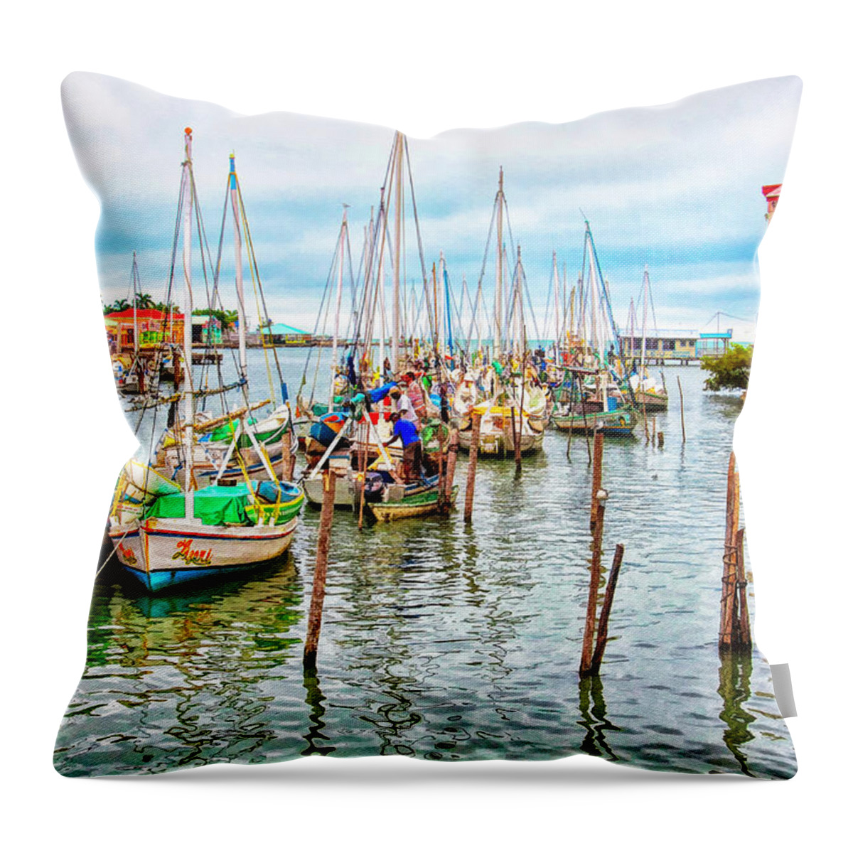 Belize Throw Pillow featuring the photograph Colors of Belize - Digital paint by Tatiana Travelways