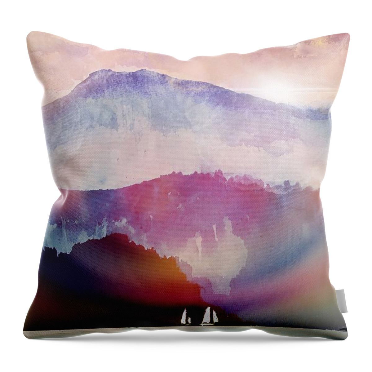 Mountain Throw Pillow featuring the mixed media Colors of Calm by Eileen Backman