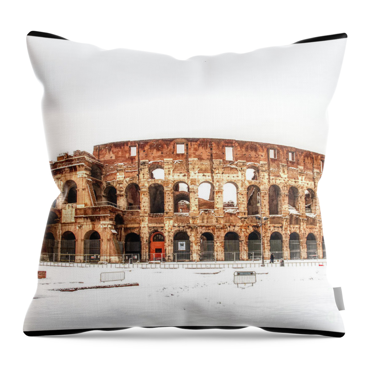 Colosseo Throw Pillow featuring the photograph Colosseum - Snow over Roma by Stefano Senise