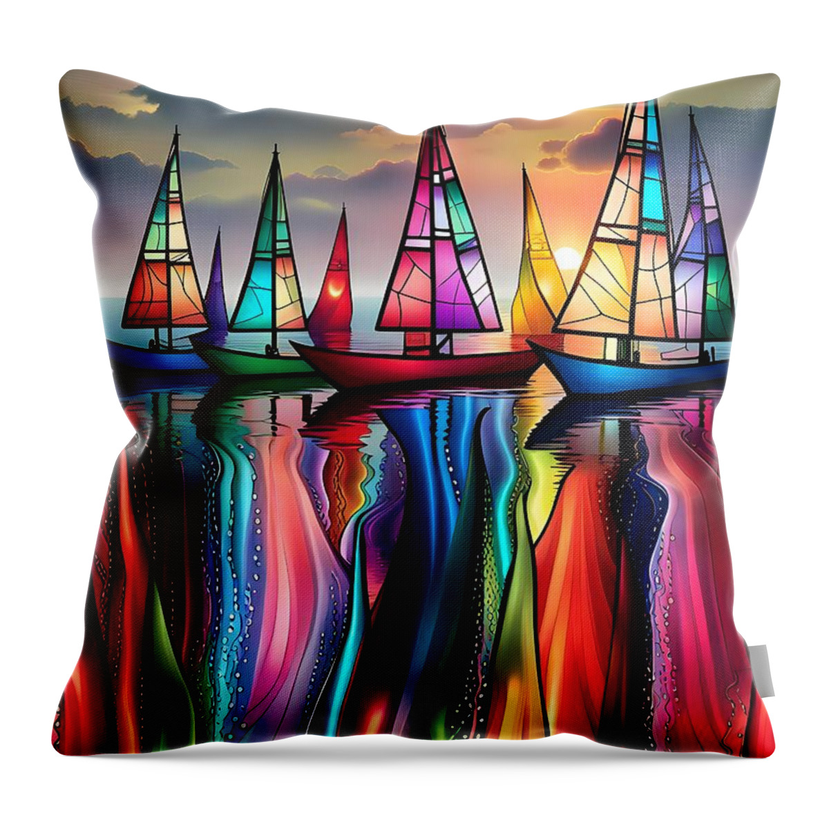 Sailboats Throw Pillow featuring the mixed media Colour Falls #2 by Bruce Beshara