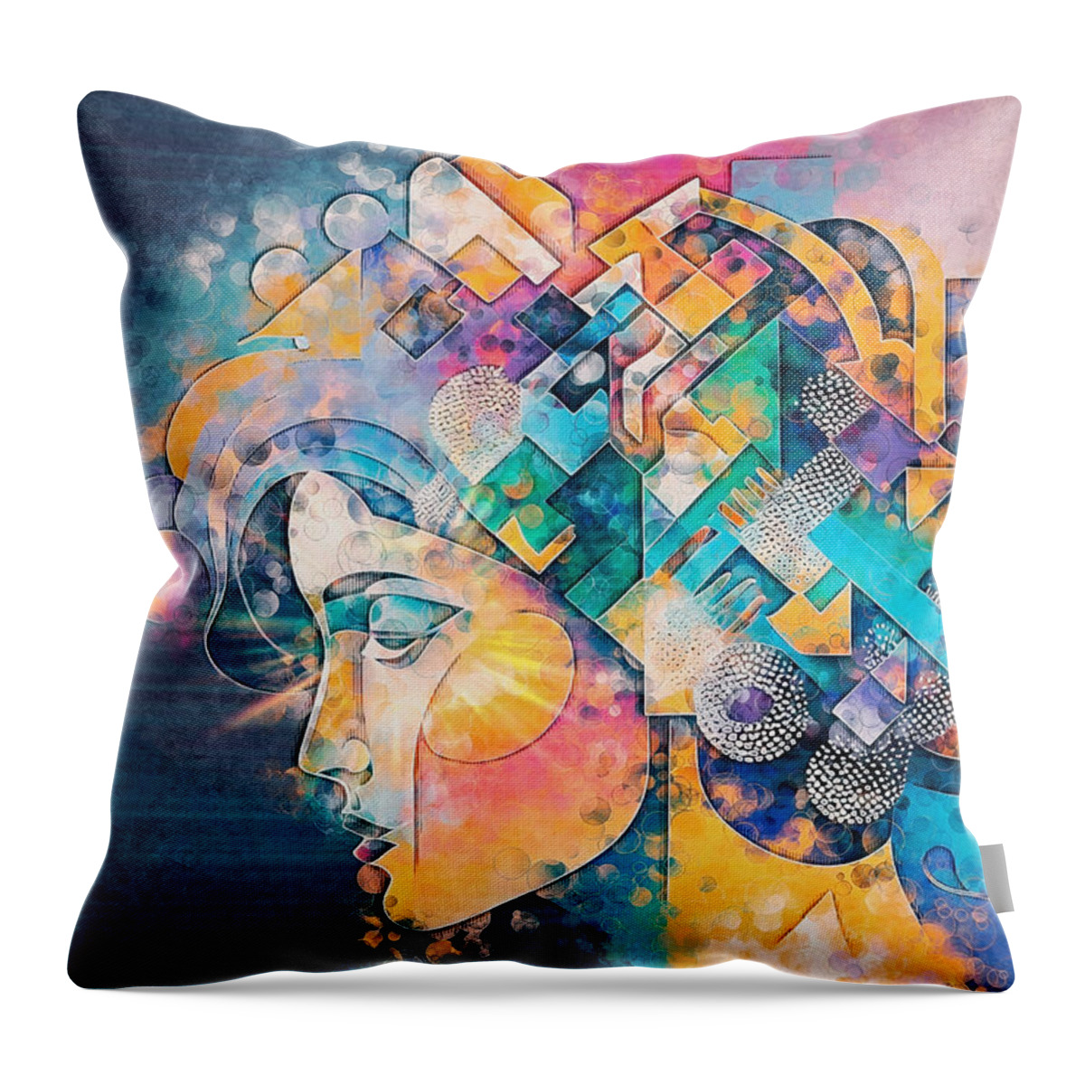 Portrait Throw Pillow featuring the digital art Colourful Abstract Portrait - 01632-SA1A by Philip Preston