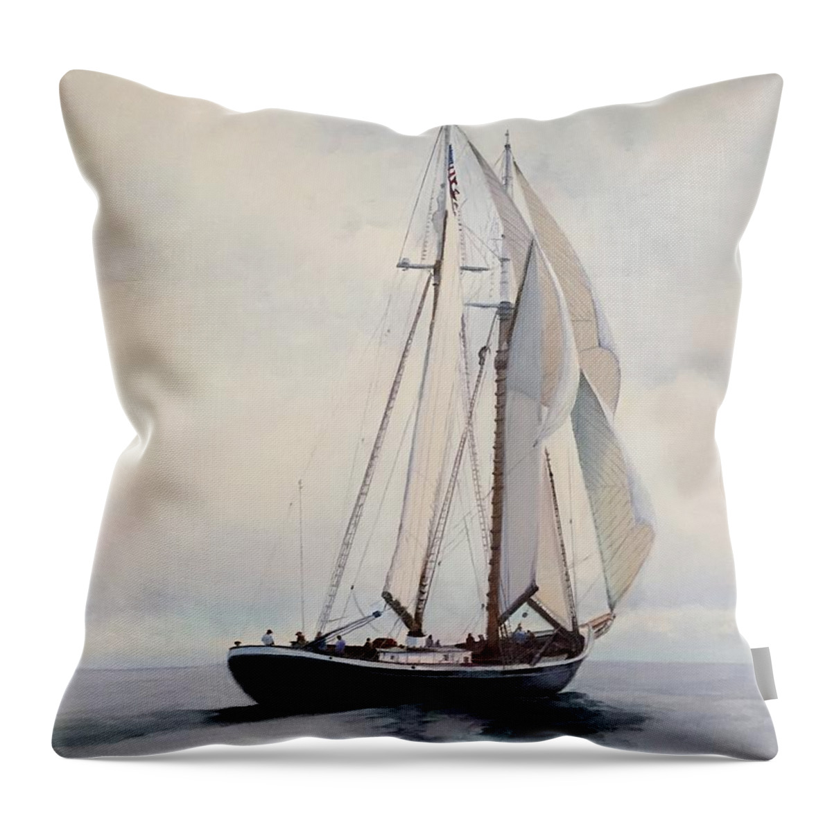 Schooner Throw Pillow featuring the painting Columbia by Judy Rixom