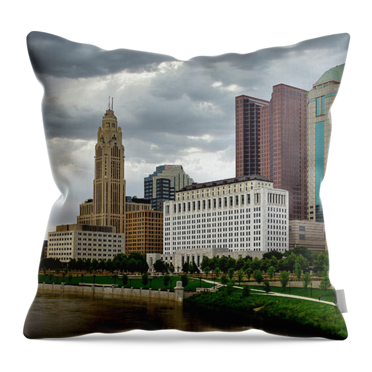 3scape Throw Pillow featuring the photograph Columbus Skyline Panoramic by Adam Romanowicz