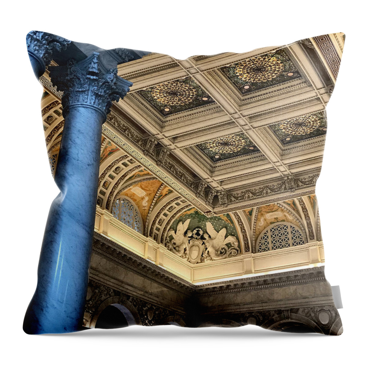 Column Throw Pillow featuring the photograph Column and Ornate Ceiling by Lee Darnell