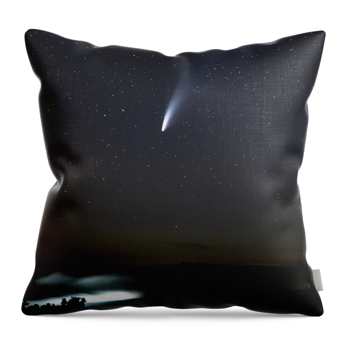 Night Throw Pillow featuring the photograph Comet above the Fog by Tim Kirchoff