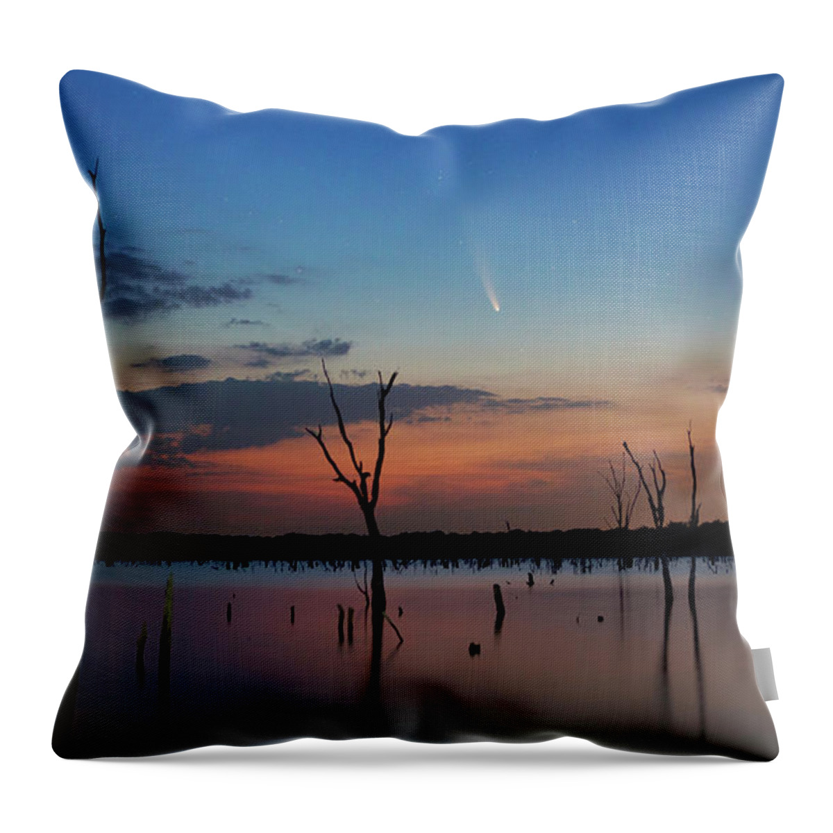 Comet Neowise Throw Pillow featuring the photograph Comet Neowise over Lake by Keith Kapple