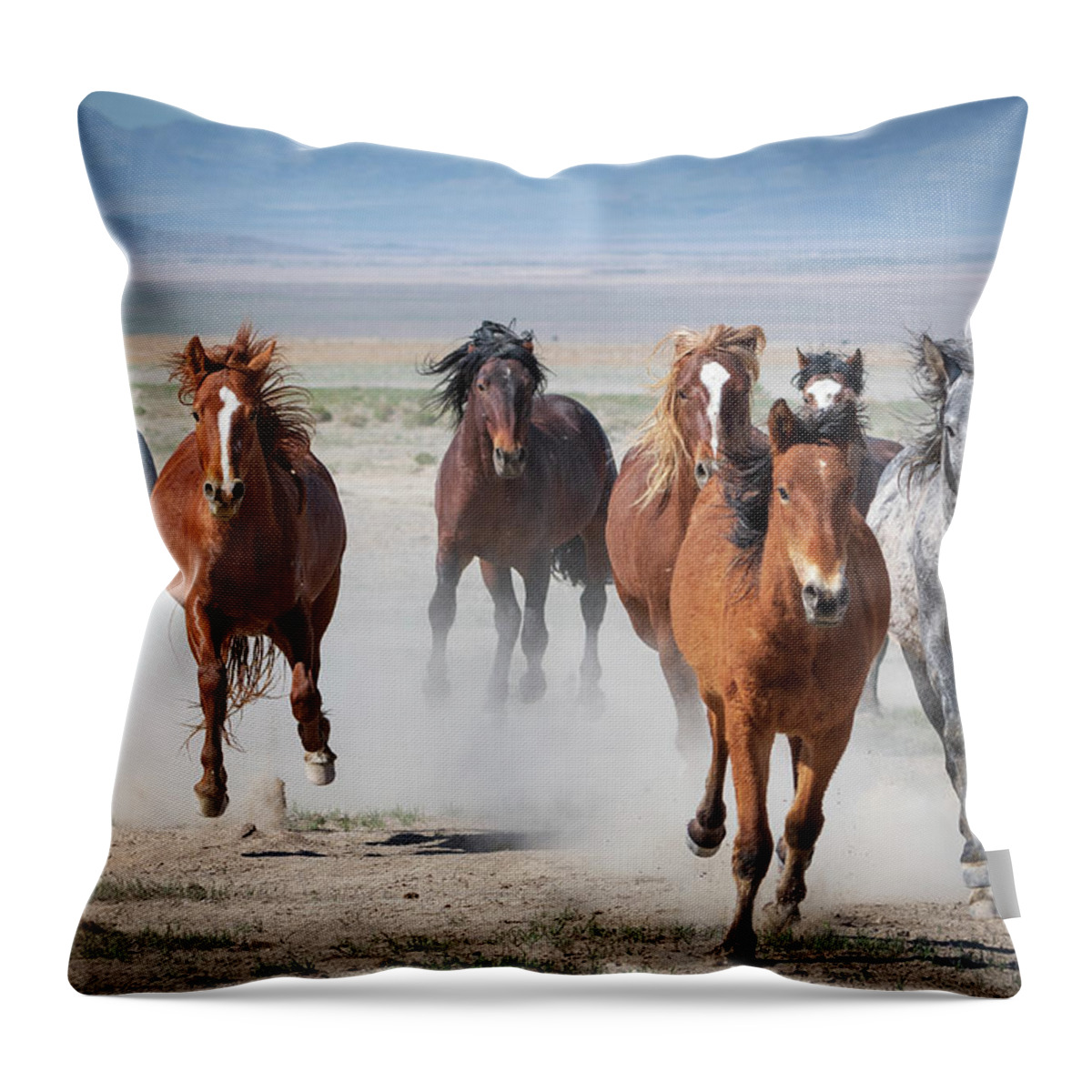 Wild Horses Throw Pillow featuring the photograph Coming in Hot by Mary Hone