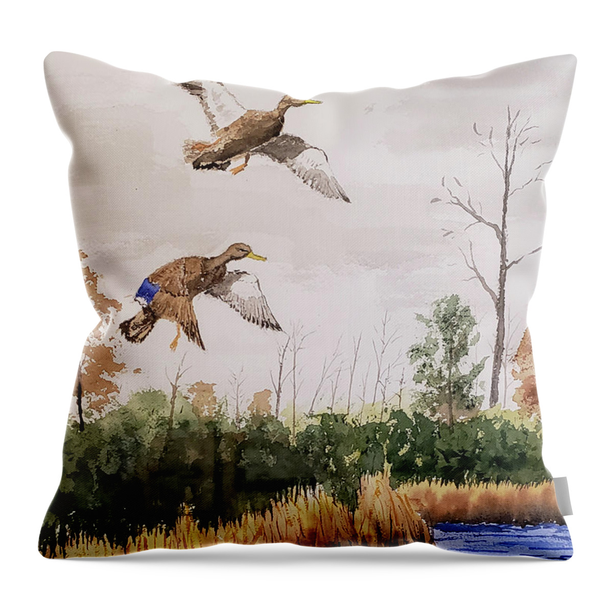 Wildlife Throw Pillow featuring the painting Coming In by Stanton Allaben