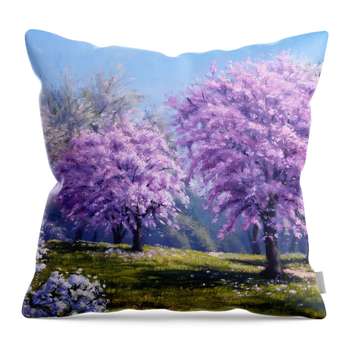 Landscape Throw Pillow featuring the painting Como Park Blossoms by Rick Hansen