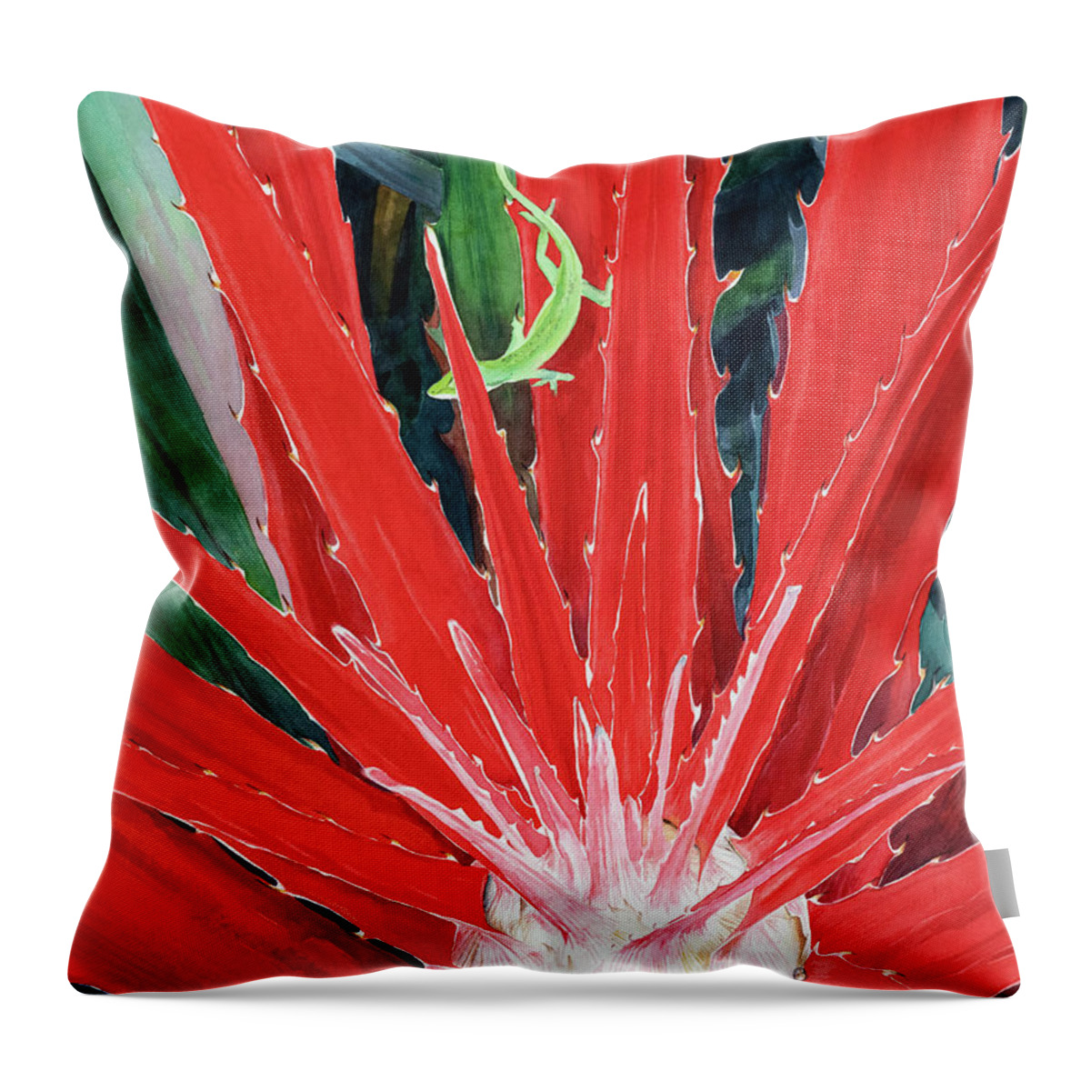 Botanical Throw Pillow featuring the painting Complimentary Hearts of Flame by Lisa Tennant