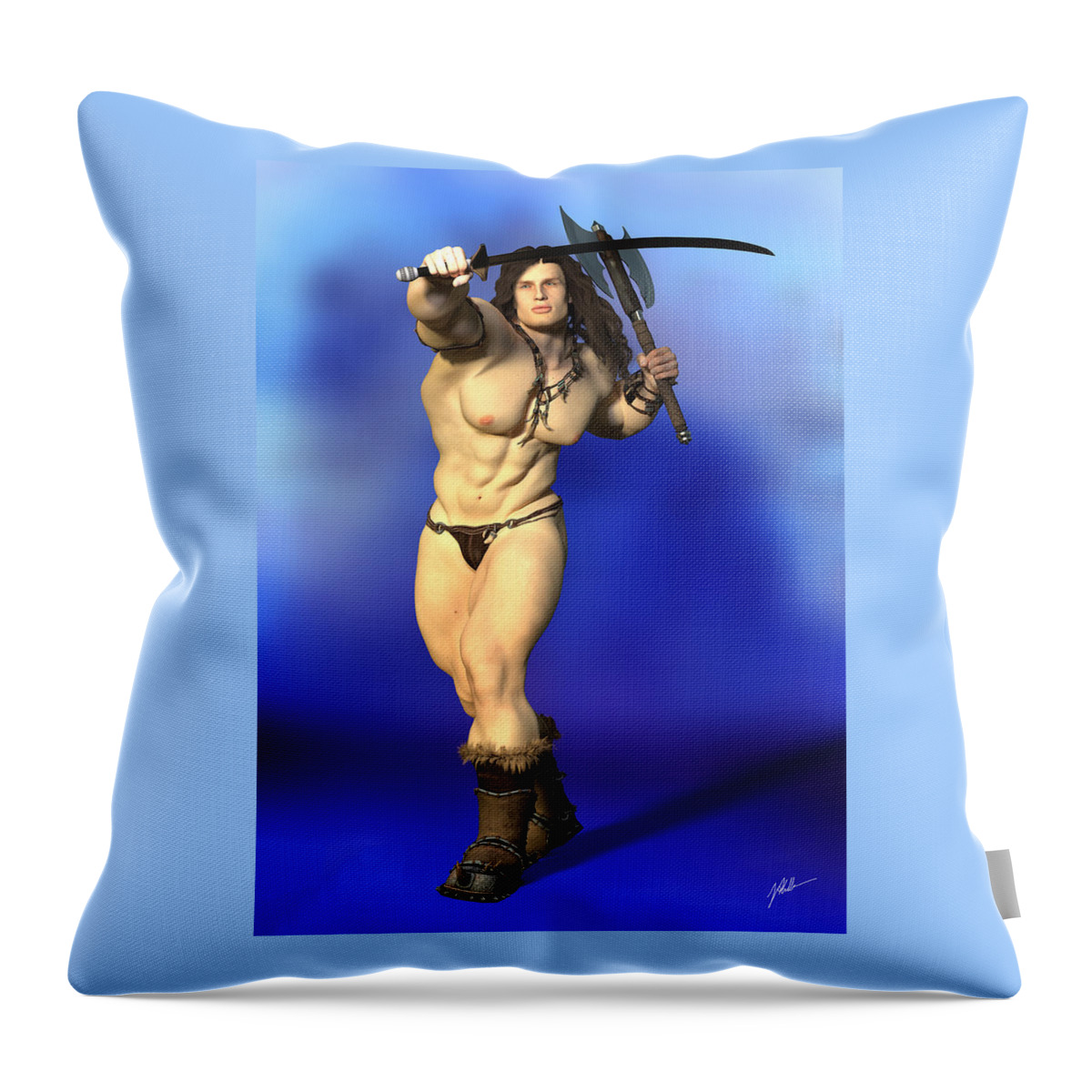 Conan Throw Pillow featuring the digital art Conan the barbarian number fifteen by Joaquin Abella