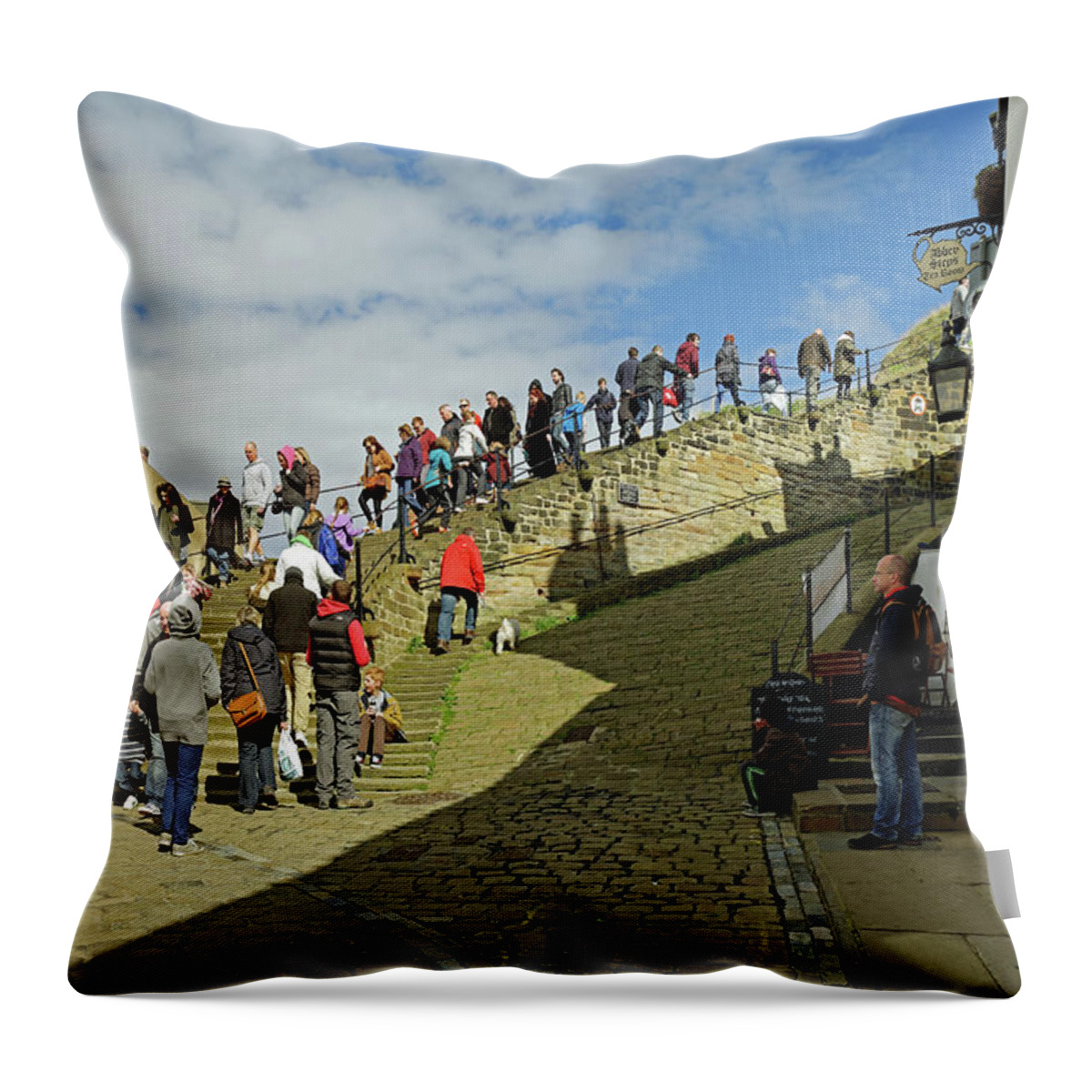 Bright Throw Pillow featuring the photograph Congestion On The Steps, Whitby by Rod Johnson