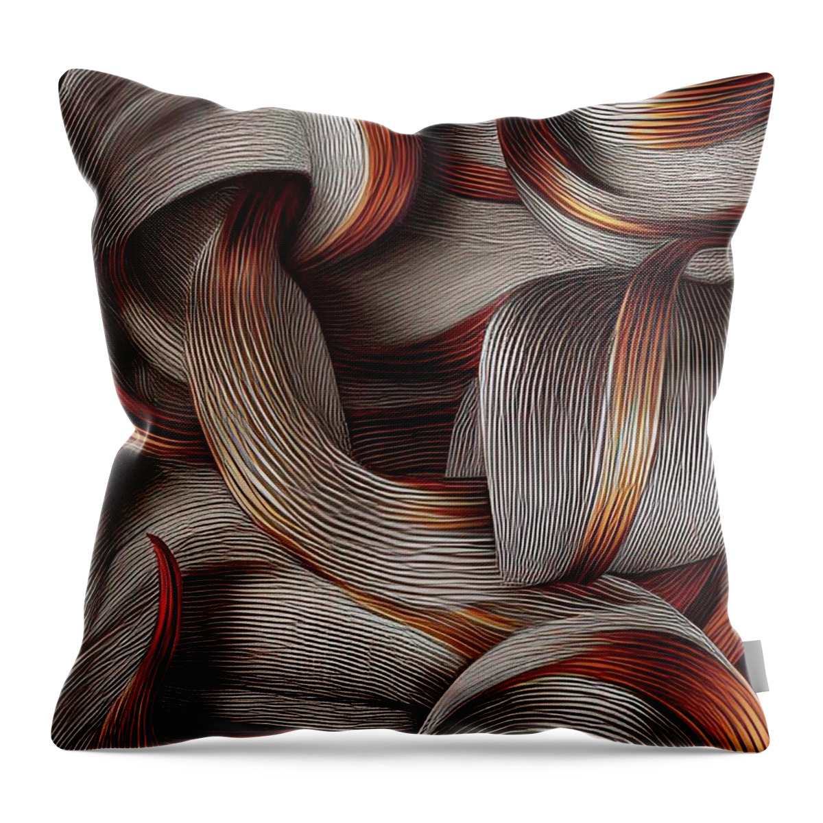 3d Art Throw Pillow featuring the digital art Connections - copper, topaz, maroon, brown, ochre 3d line art by Bonnie Bruno