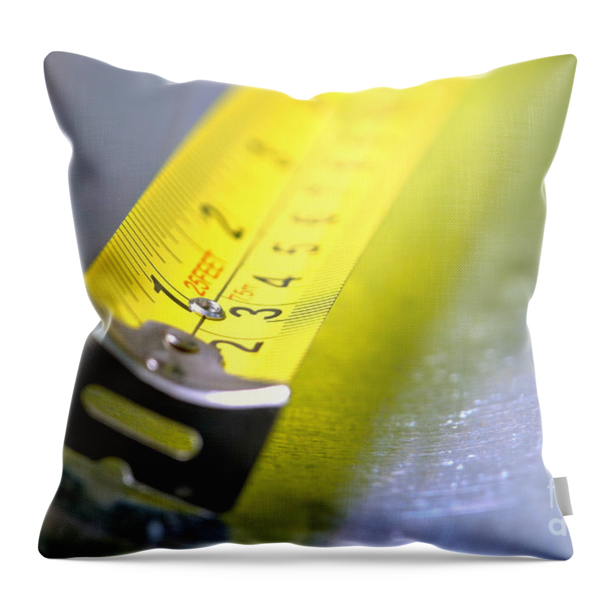 Carpentry Throw Pillow featuring the photograph Construction Retracting Tape Measure by Olivier Le Queinec