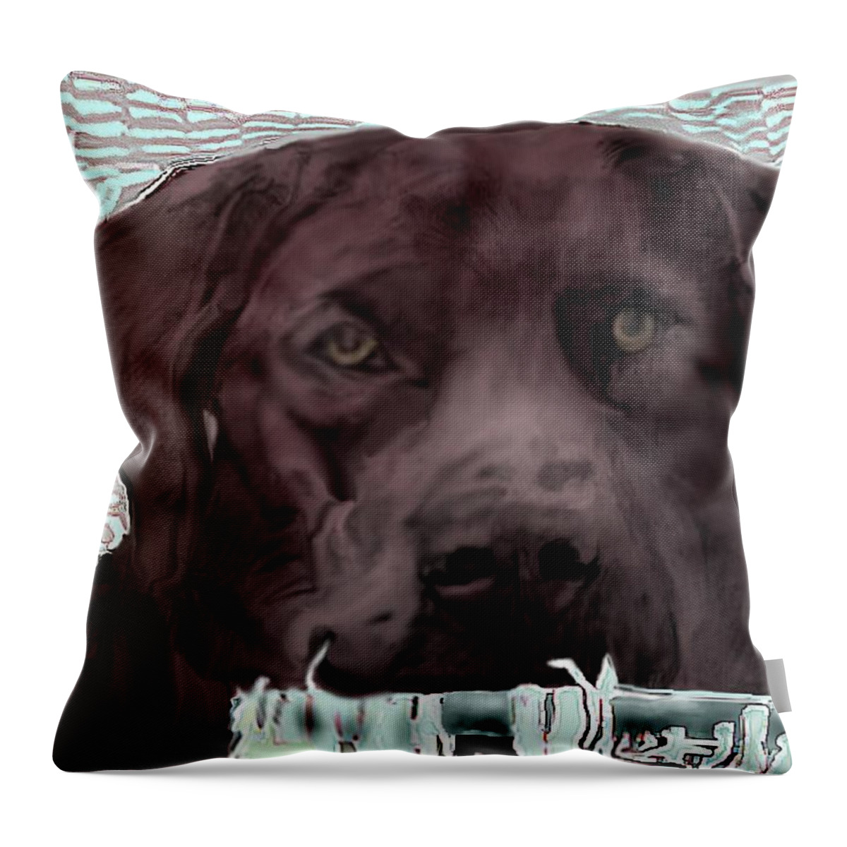 Chocolate Lab Drawing Throw Pillow featuring the mixed media Contemplation by Pamela Calhoun