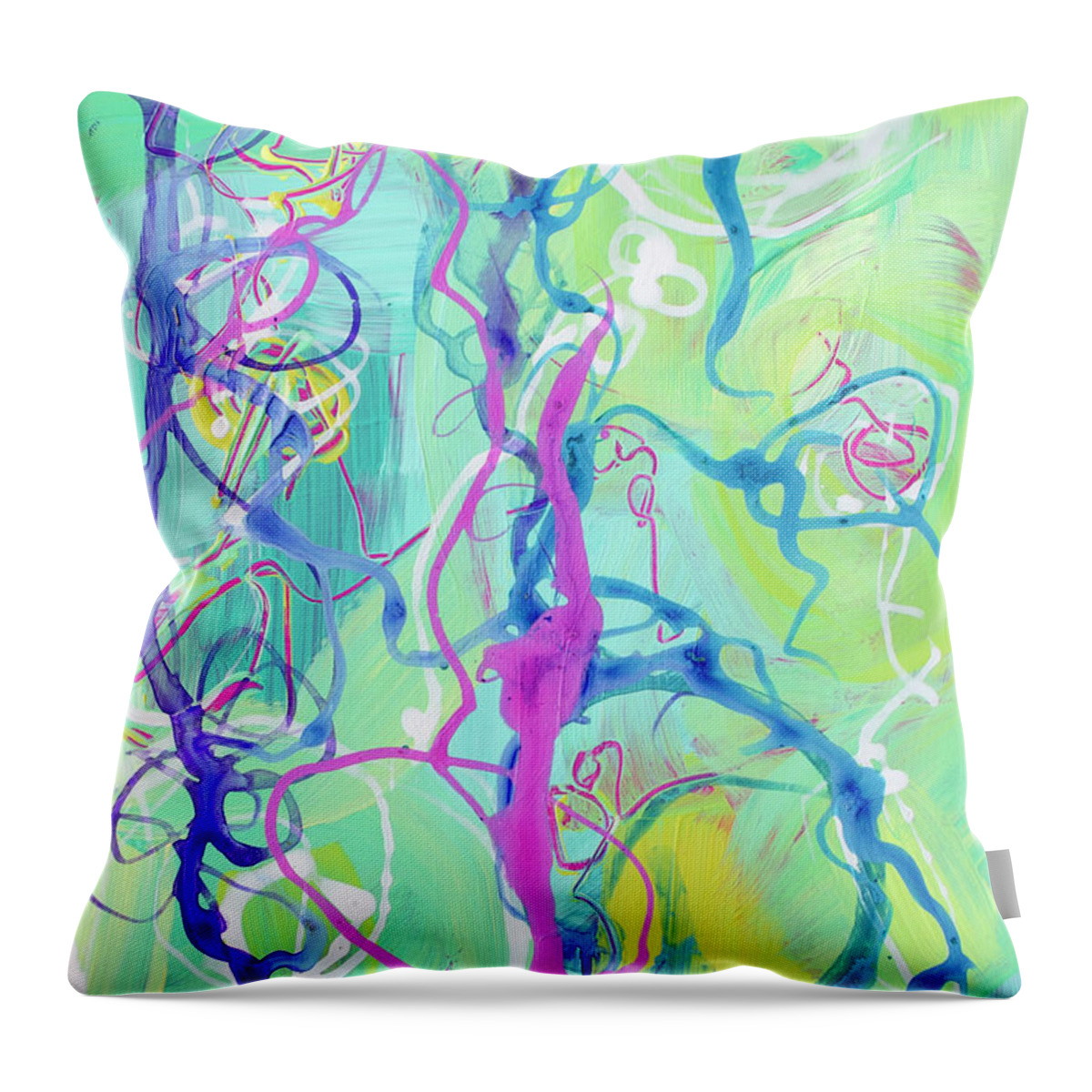 Modern Abstract Art Throw Pillow featuring the painting Contemporary Abstract - Crossing Paths No. 2 - Modern Artwork Painting by Patricia Awapara