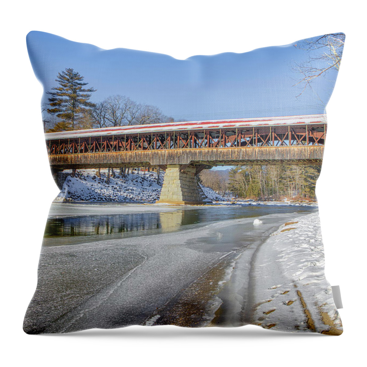 Sacco River Covered Bridge Throw Pillow featuring the photograph Conway New Hampshire Sacco River Covered Bridge by Juergen Roth