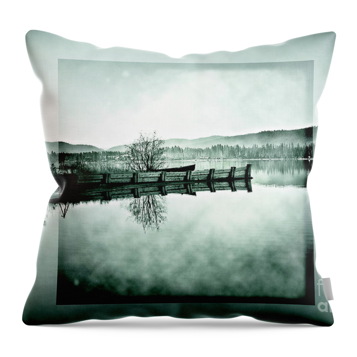 Seeley Lake Throw Pillow featuring the photograph Cool Morning On Seeley Lake by Janie Johnson