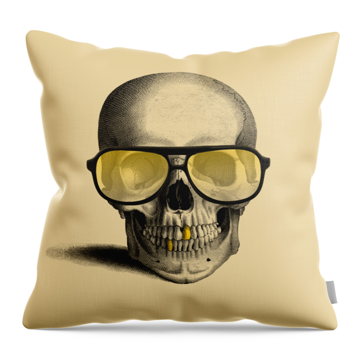 Gold Teeth Throw Pillow featuring the digital art Cool Vibes Skull by Madame Memento