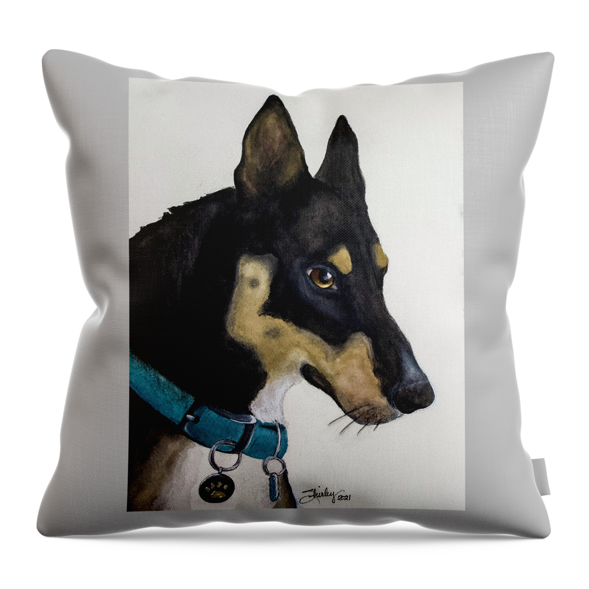 Dog Throw Pillow featuring the painting Cooper by Shirley Dutchkowski