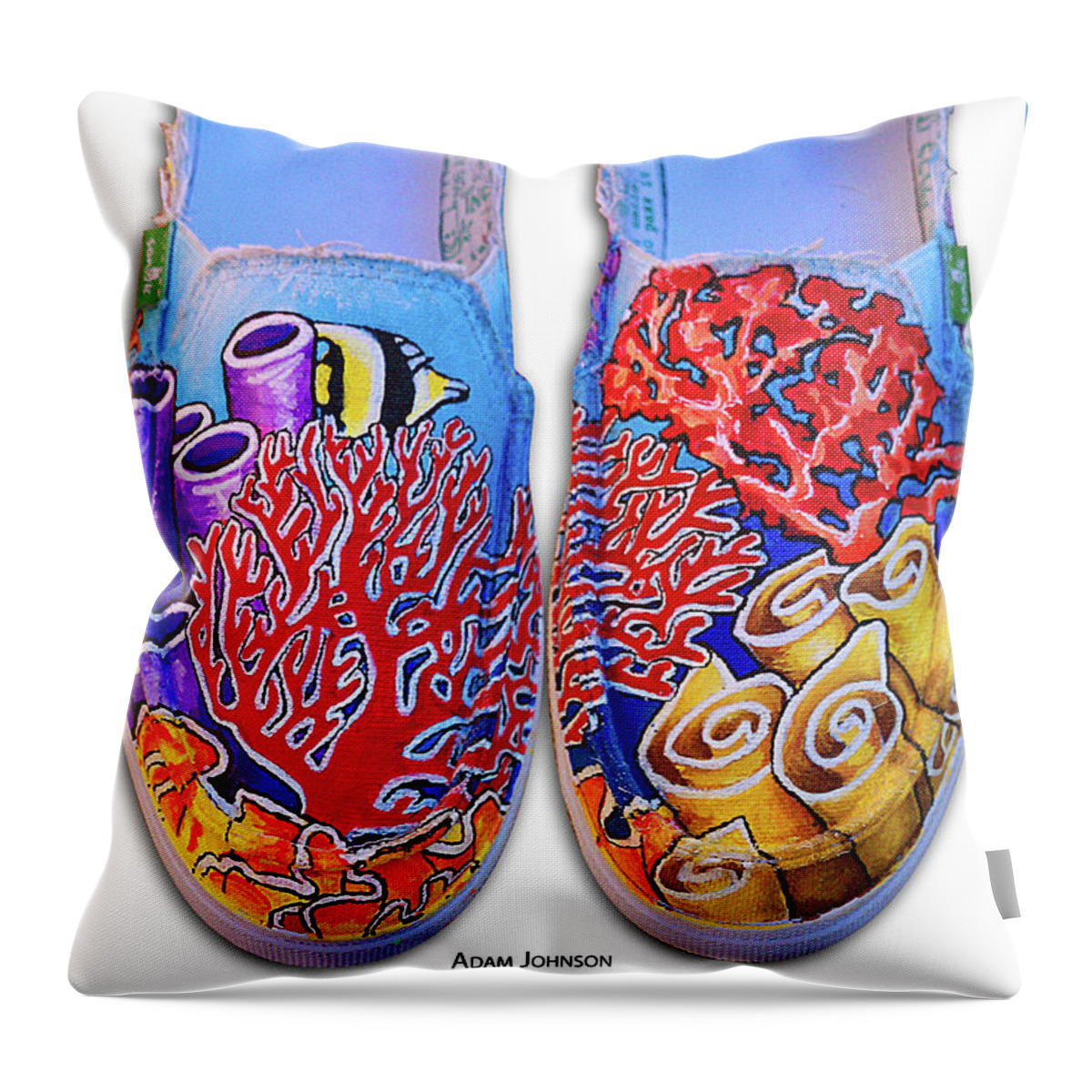 Coral Throw Pillow featuring the painting Coral Reefer Sanuks by Adam Johnson