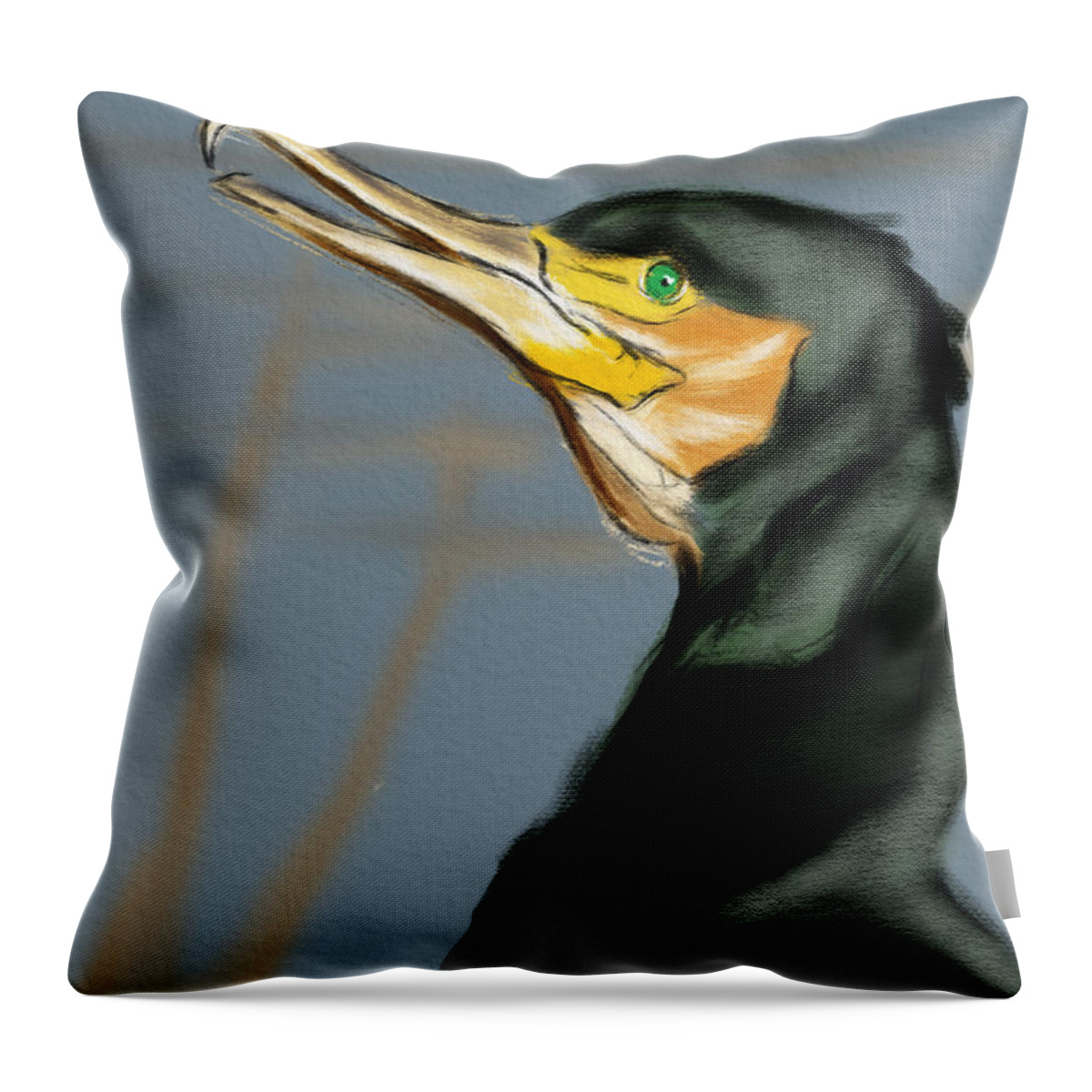 Birds Throw Pillow featuring the digital art Cormorant Profile by Michael Kallstrom
