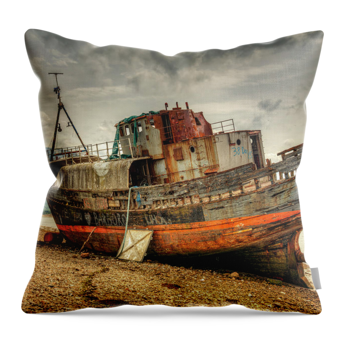 Corpach Wreck Throw Pillow featuring the photograph Corpach Ship Wreck by Ray Devlin