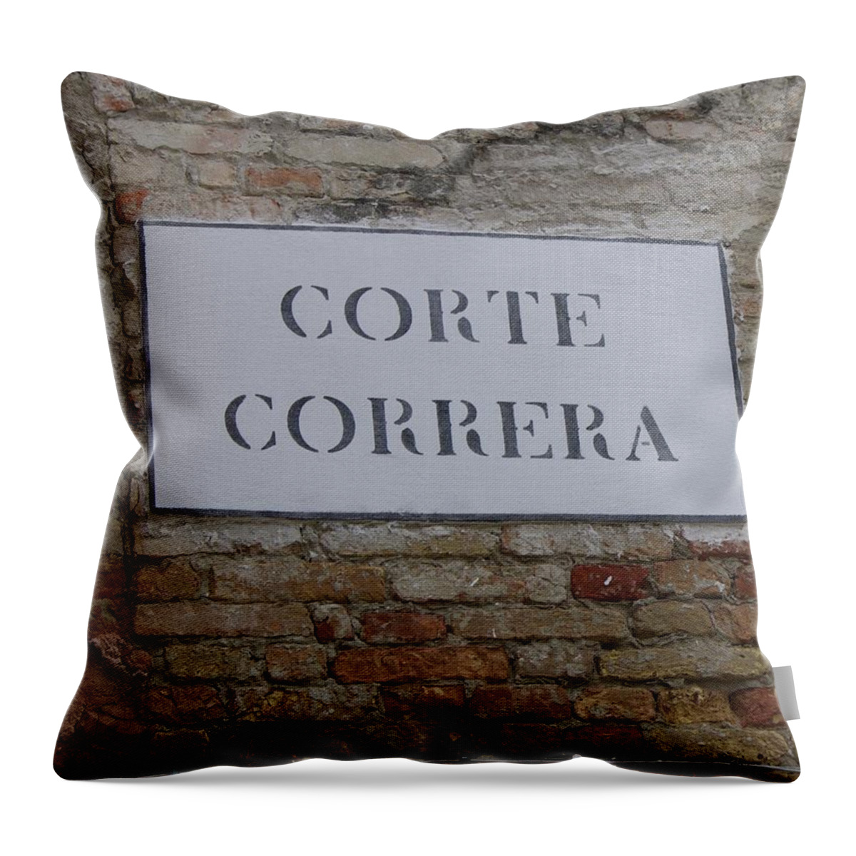 Road Sign Throw Pillow featuring the photograph Corte Correra Street Sign in Venice by Yvonne M Smith