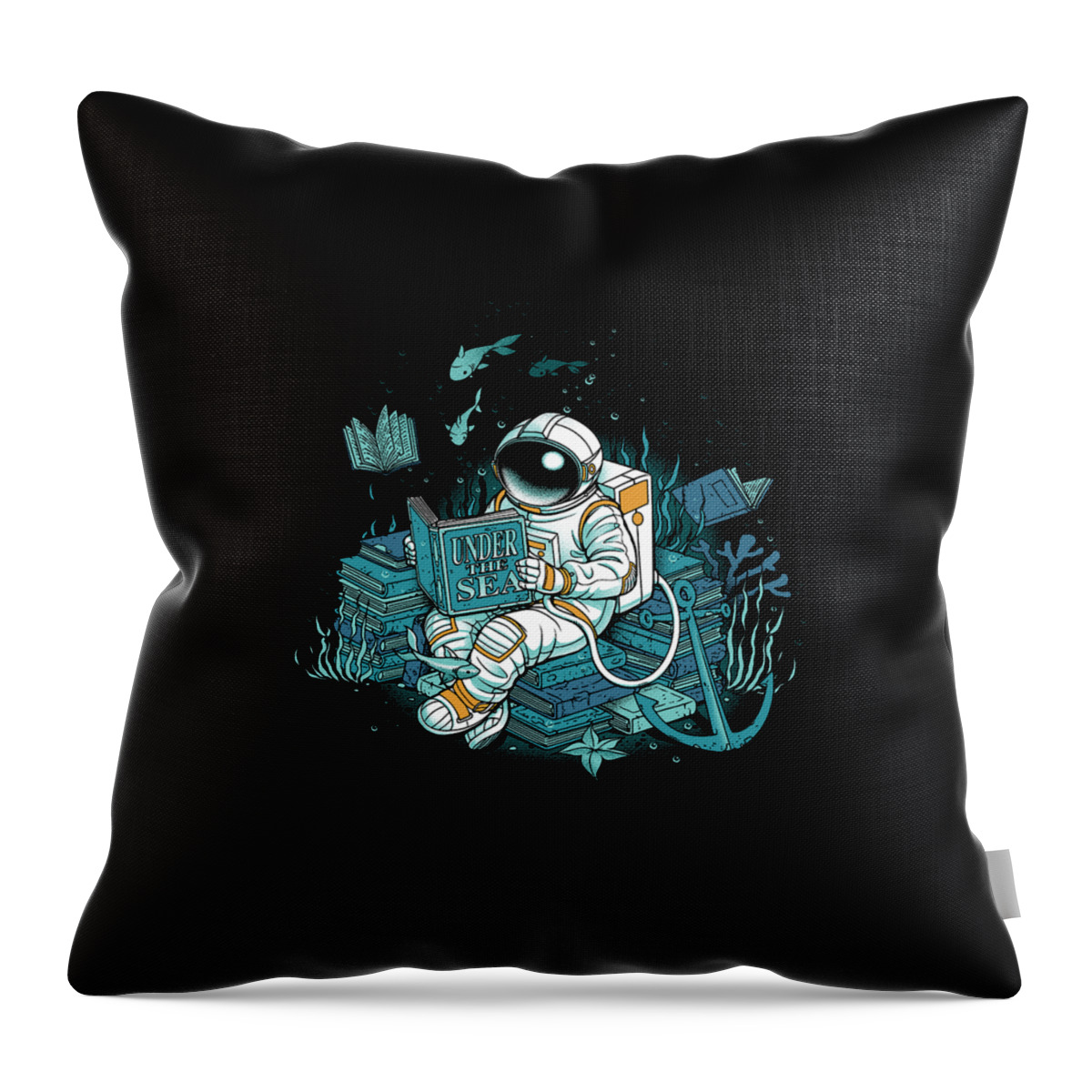  Space Throw Pillow featuring the digital art Cosmonaut Under The Sea by Holly Wilkinson