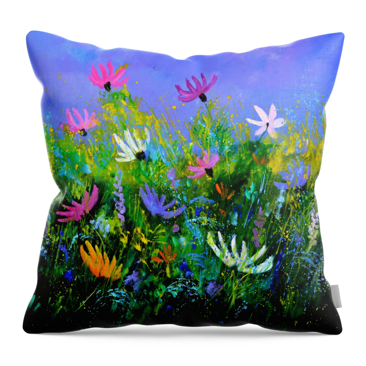 Flowers Throw Pillow featuring the painting Cosmos flowers in my garden by Pol Ledent