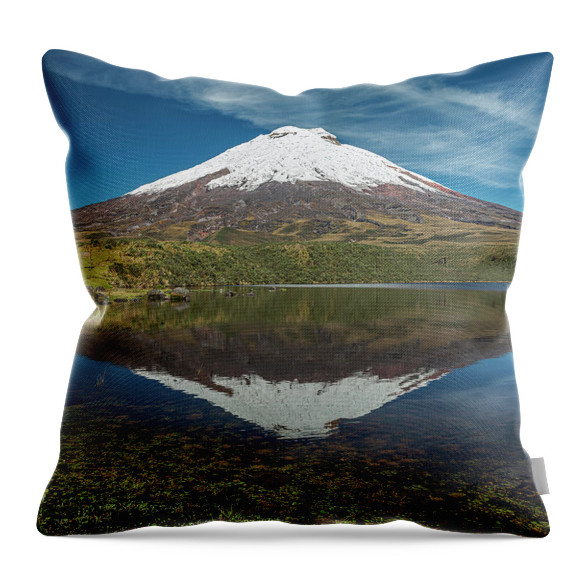 Andes Throw Pillow featuring the photograph Cotopaxi and his reflection by Henri Leduc