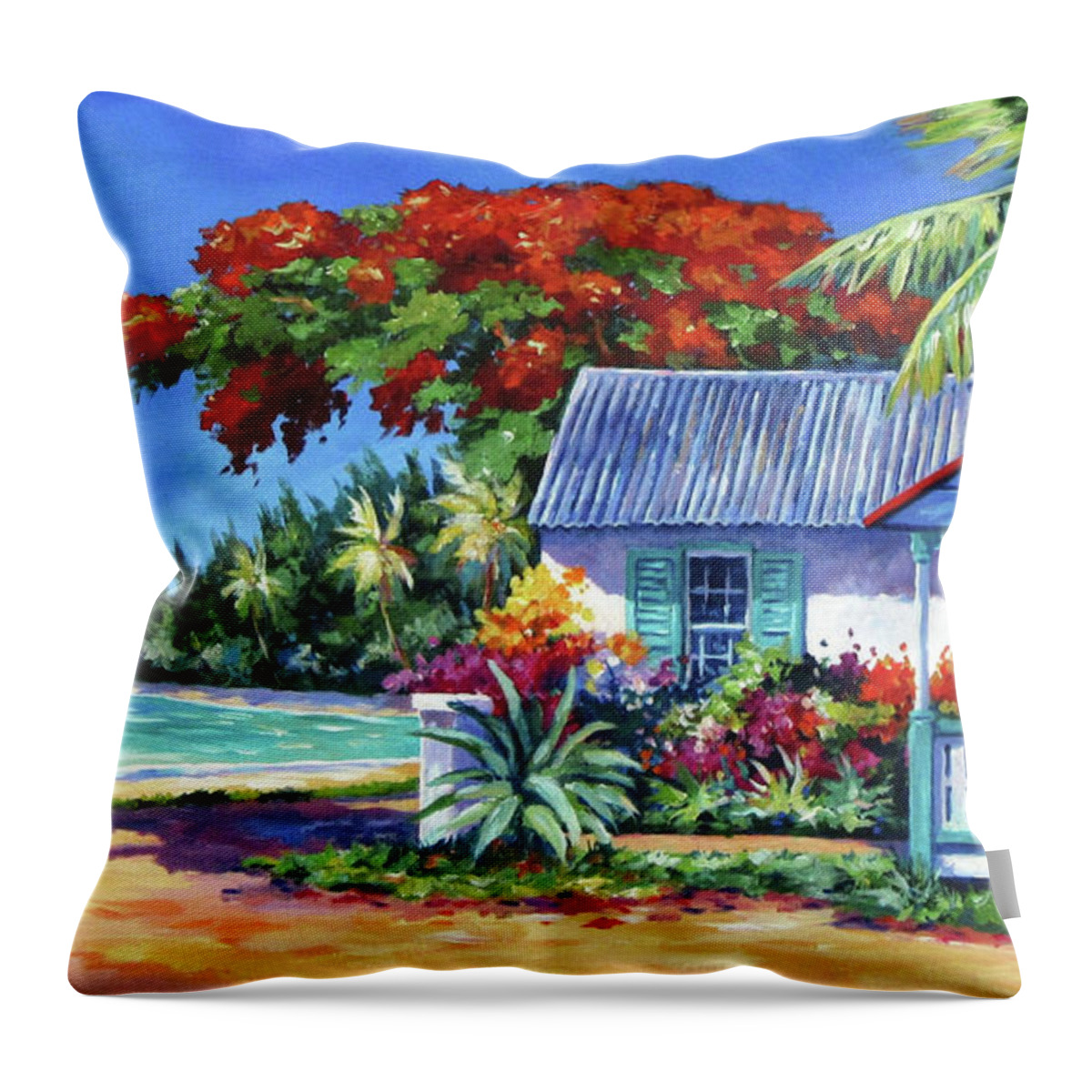 Art Throw Pillow featuring the painting Cottage on 7-Mile Beach by John Clark