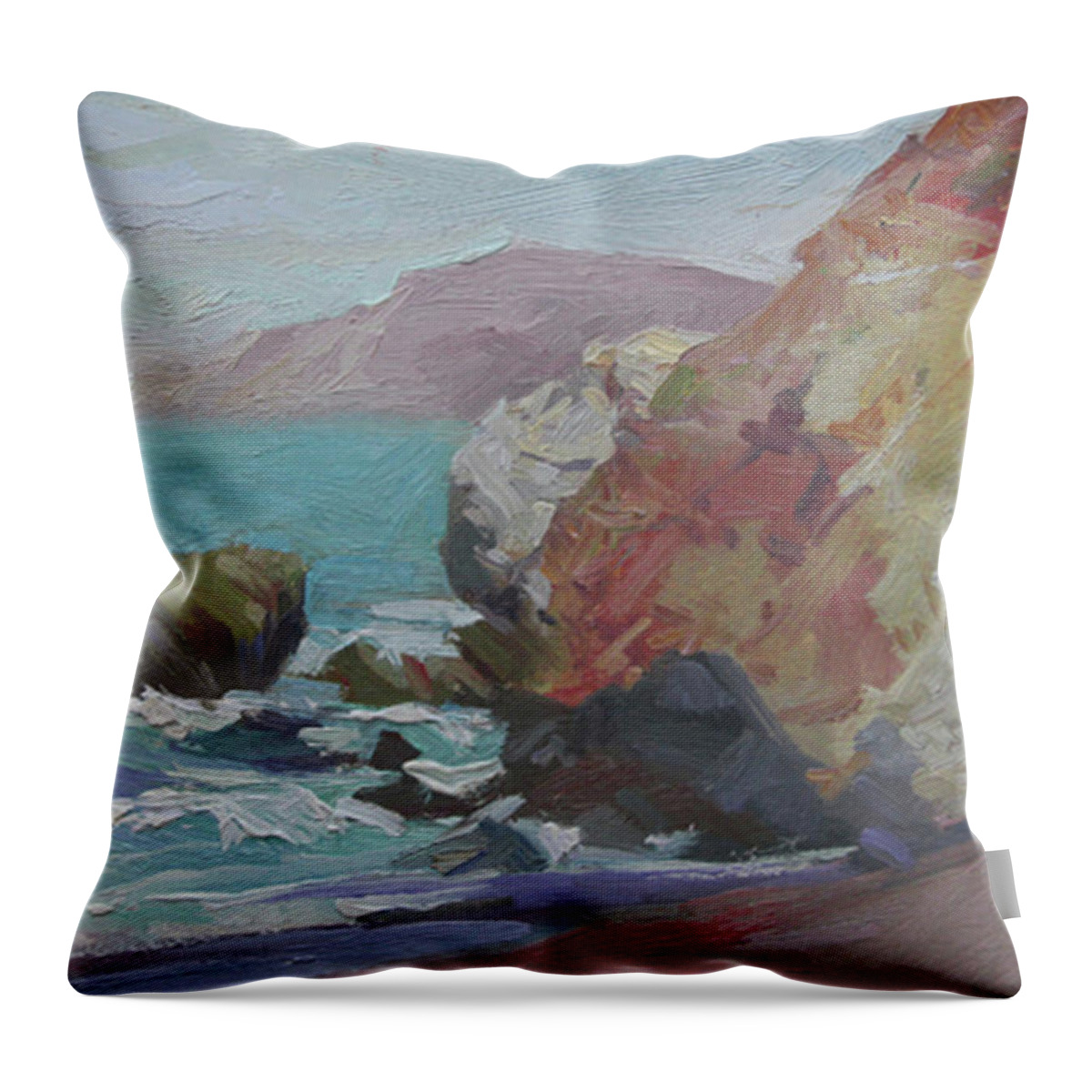 Catalina Island Plein Air Painting Throw Pillow featuring the painting Cottonwood Cove Catalina by Elizabeth - Betty Jean Billups