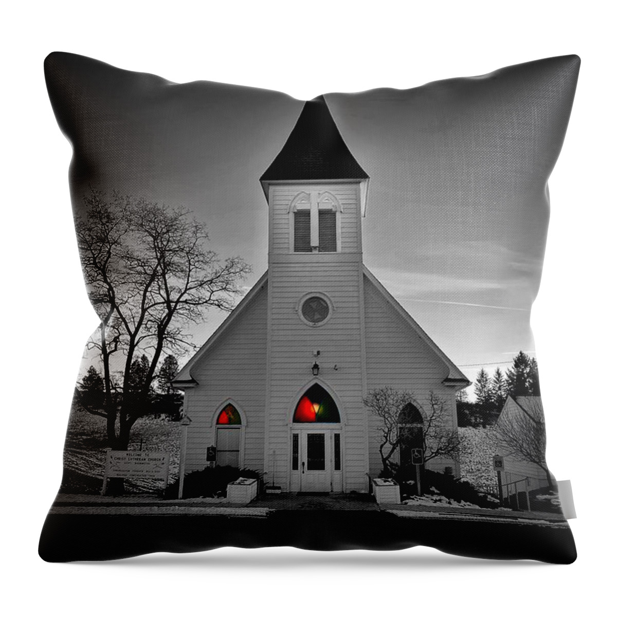 Selective Color Throw Pillow featuring the photograph Country Church by Jerry Abbott