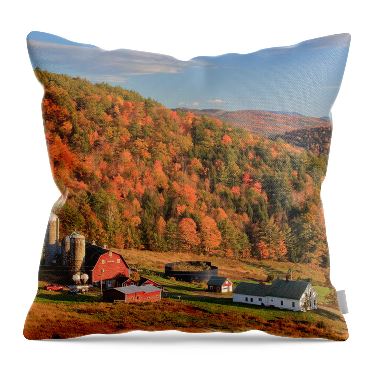 Autumn Throw Pillow featuring the photograph Country Farm in Autumn Barnet Vermont by John Burk