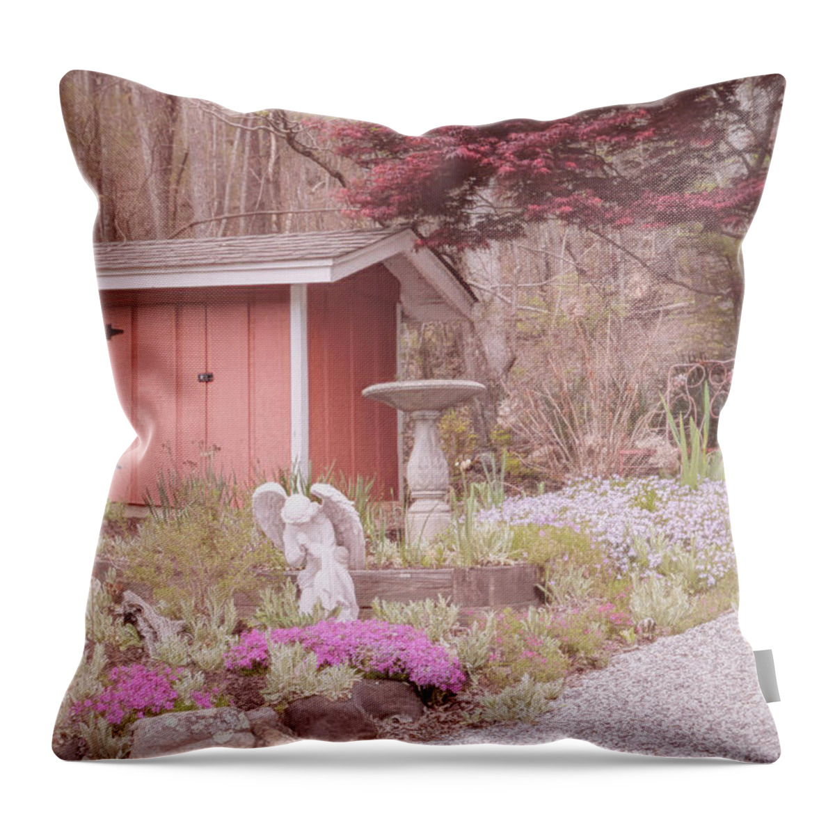 Barns Throw Pillow featuring the photograph Country Garden Angel by Debra and Dave Vanderlaan