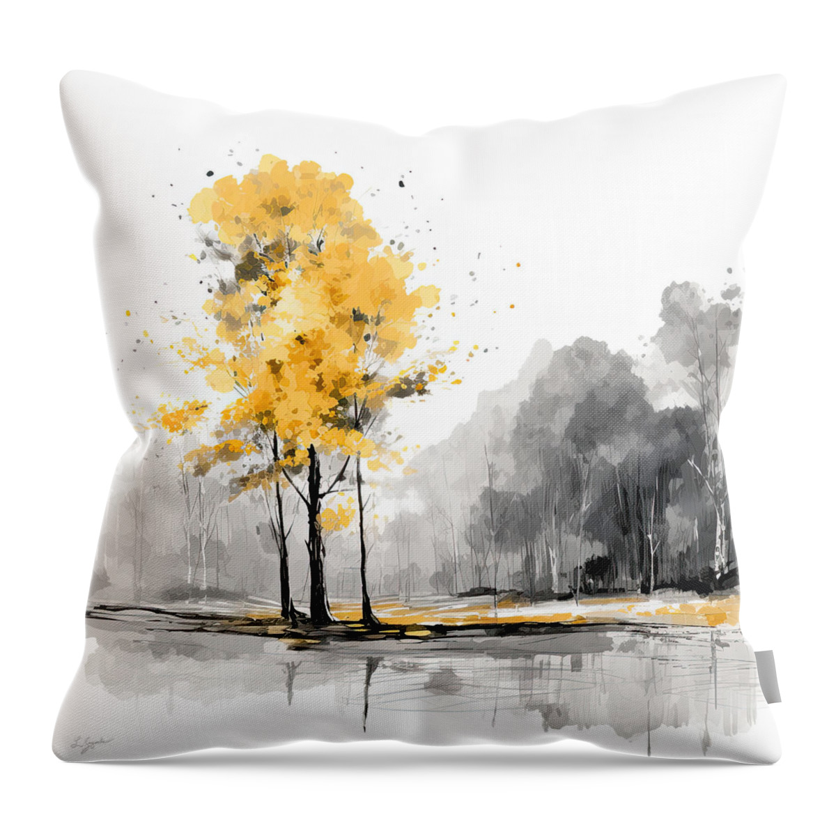 Yellow Throw Pillow featuring the painting Country Life- Yellow And Gray Art by Lourry Legarde