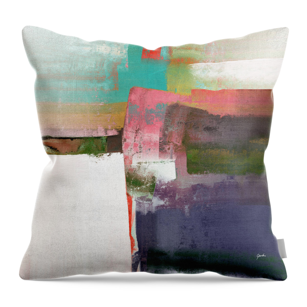 Abstract Throw Pillow featuring the painting Countryside Autumn - Abstract Landscape Painting by iAbstractArt
