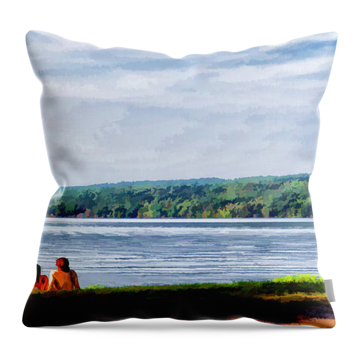 Cayuga Throw Pillow featuring the photograph Couple at the Lake Shore by Monroe Payne