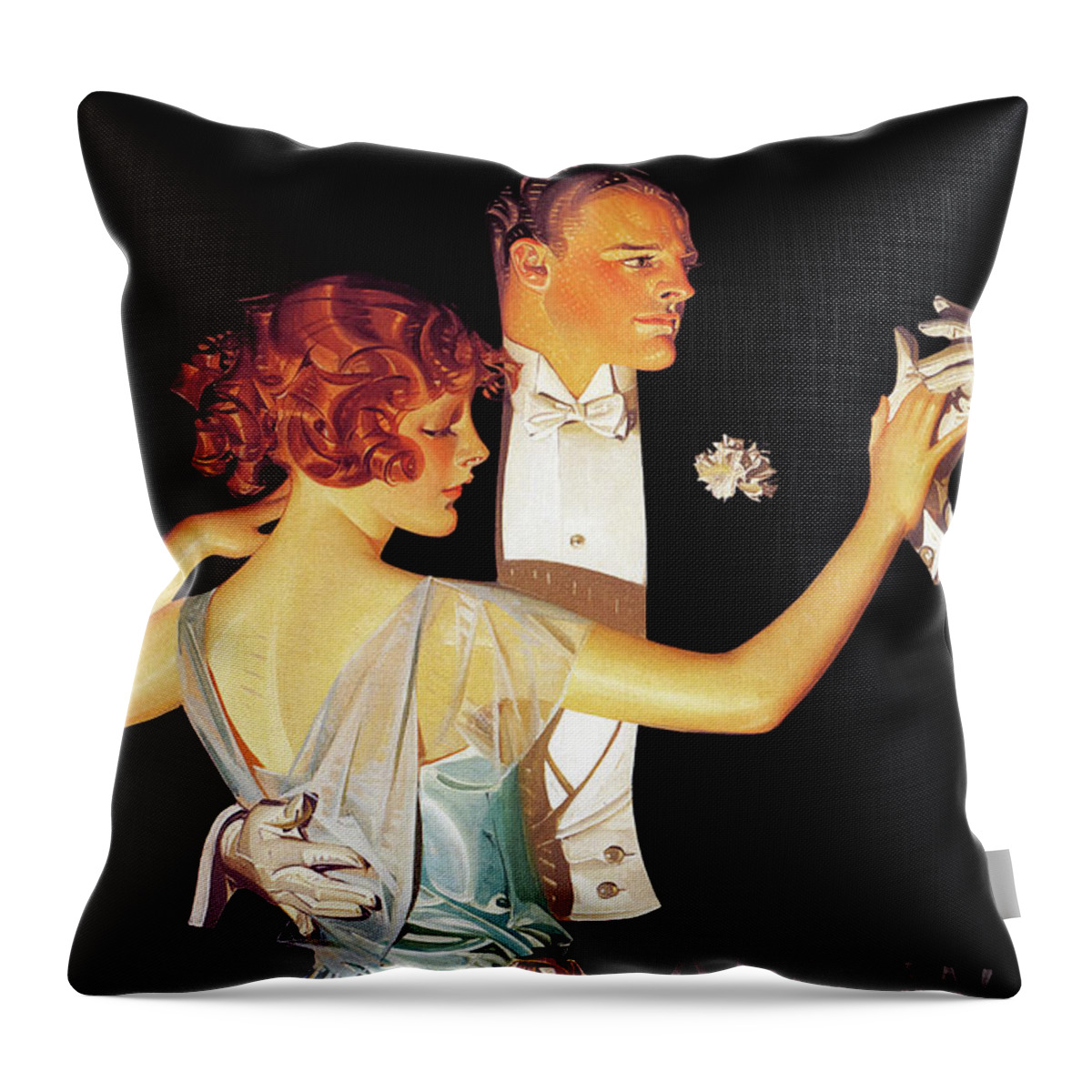 J. C. Leyendecker Throw Pillow featuring the painting Couple Dancing, Arrow collars and shirts for Dress by Joseph Christian Leyendecker