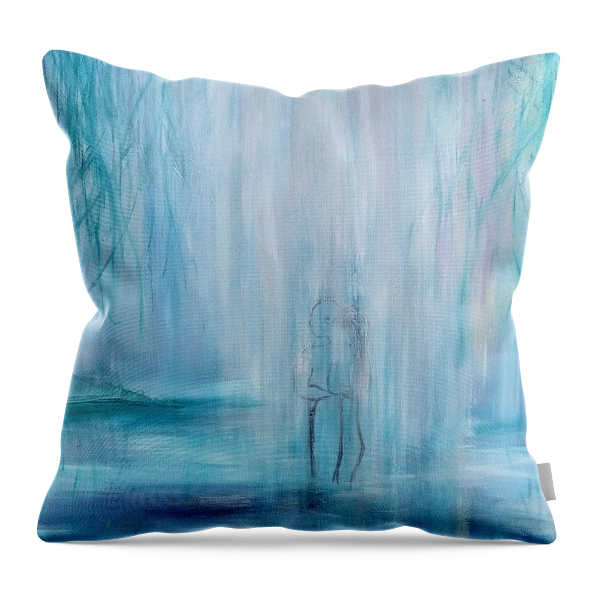 Couple Throw Pillow featuring the painting Couple in Waterfall by Lynne McQueen