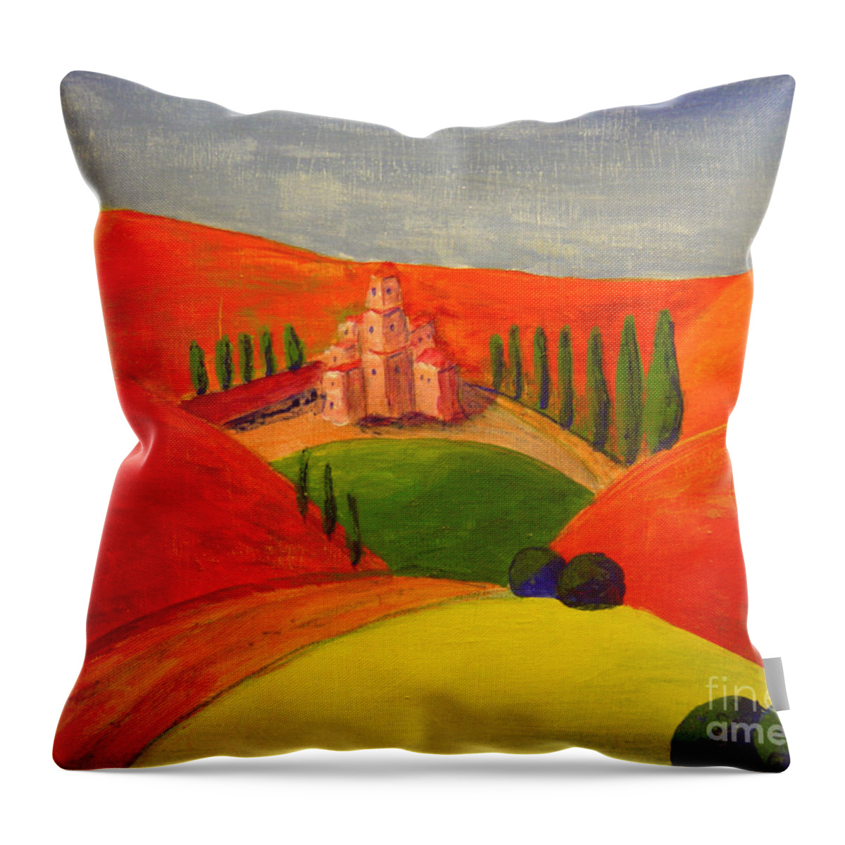 Landscape Throw Pillow featuring the painting Courtyard by Lilibeth Andre
