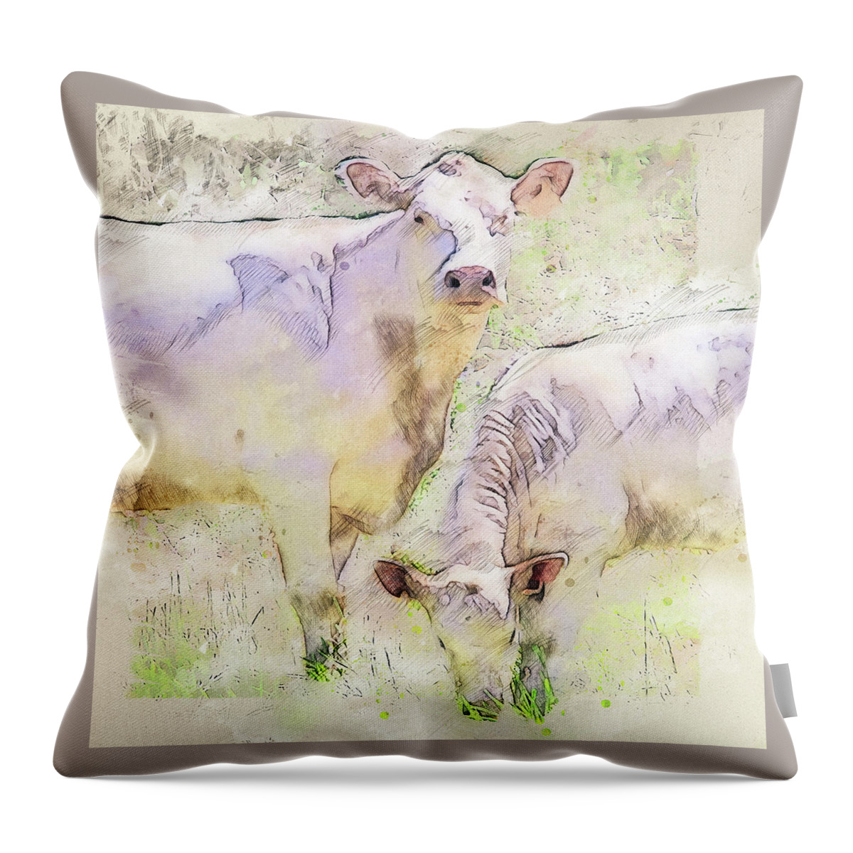 Places Throw Pillow featuring the photograph Cow And Calf ... by Judy Foote-Belleci