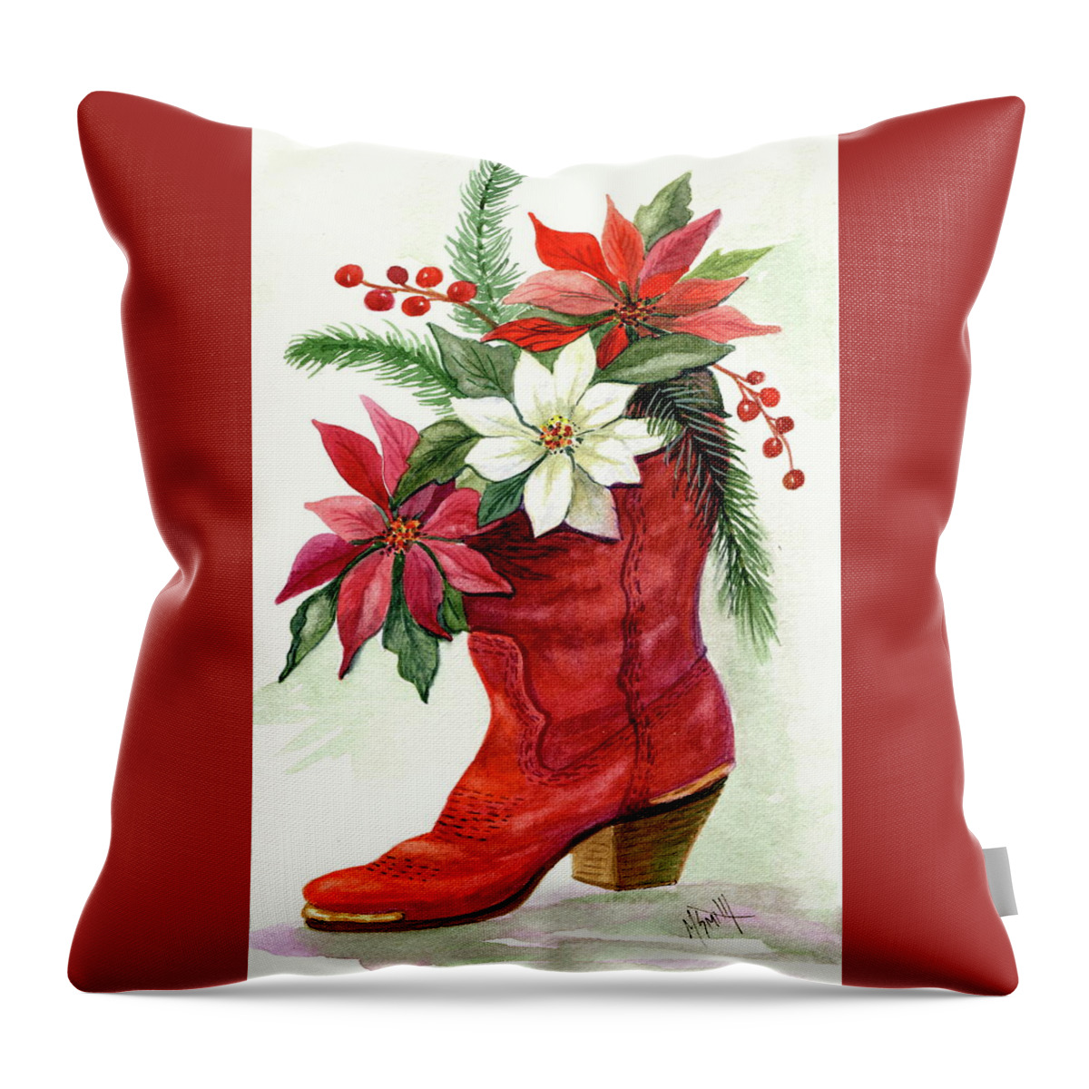 Christmas Card Throw Pillow featuring the painting Cowgirl Christmas by Marilyn Smith